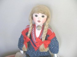 20'' ARTIST BLONDE PIGTAIL ORIGINAL DOLL, COMPO FACE, CLOTH BODY, TEETH,  FINLAND SIGNED  MIRJB